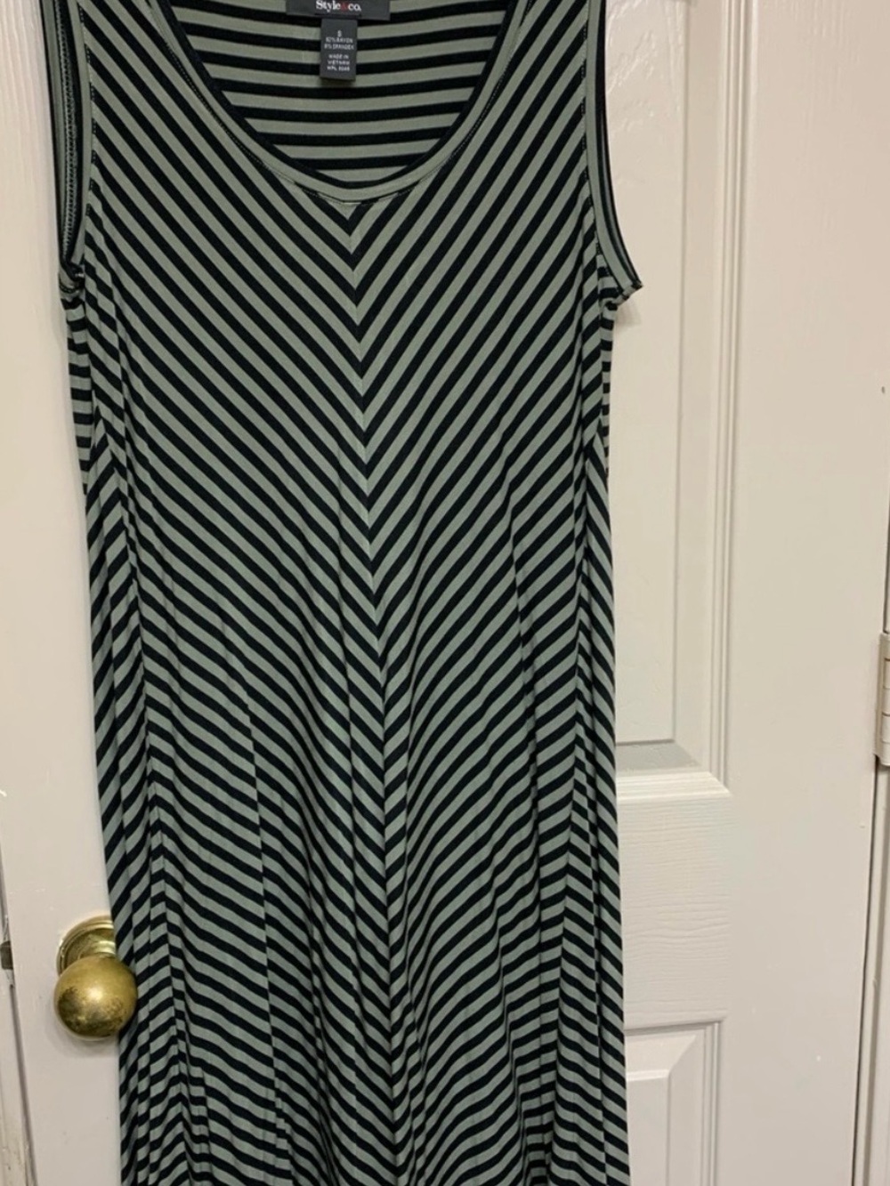 Style & Co. Sleeveless V-Neck Striped Maxi Dress in Black and Sage